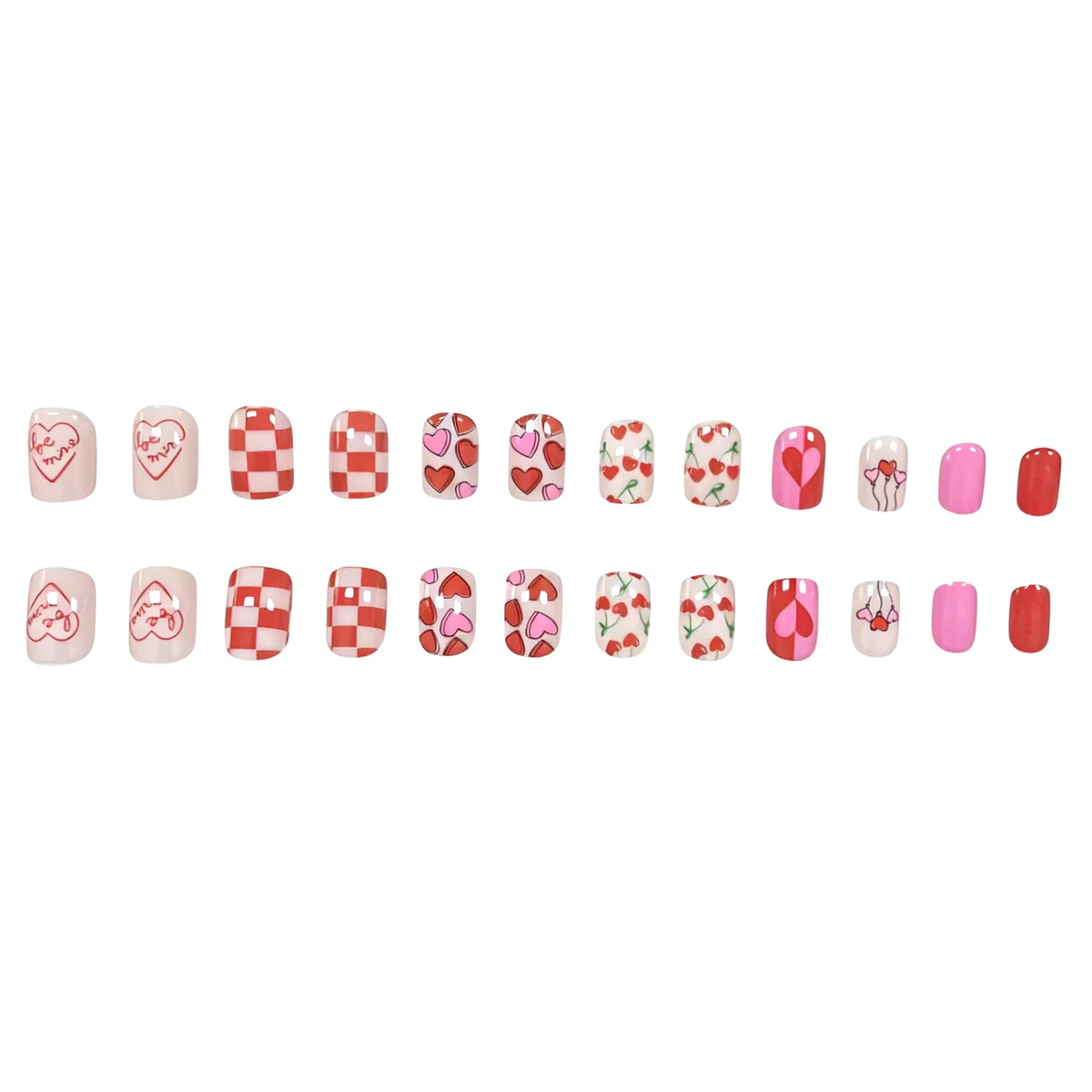 Press-On Nails Valentine Heart Designs Set of 24