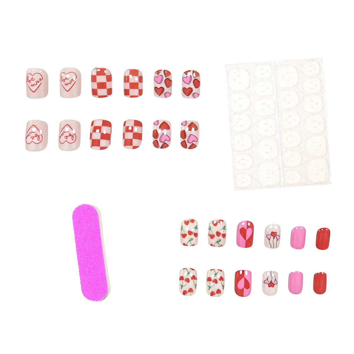 Press-On Nails Valentine Heart Designs Set of 24