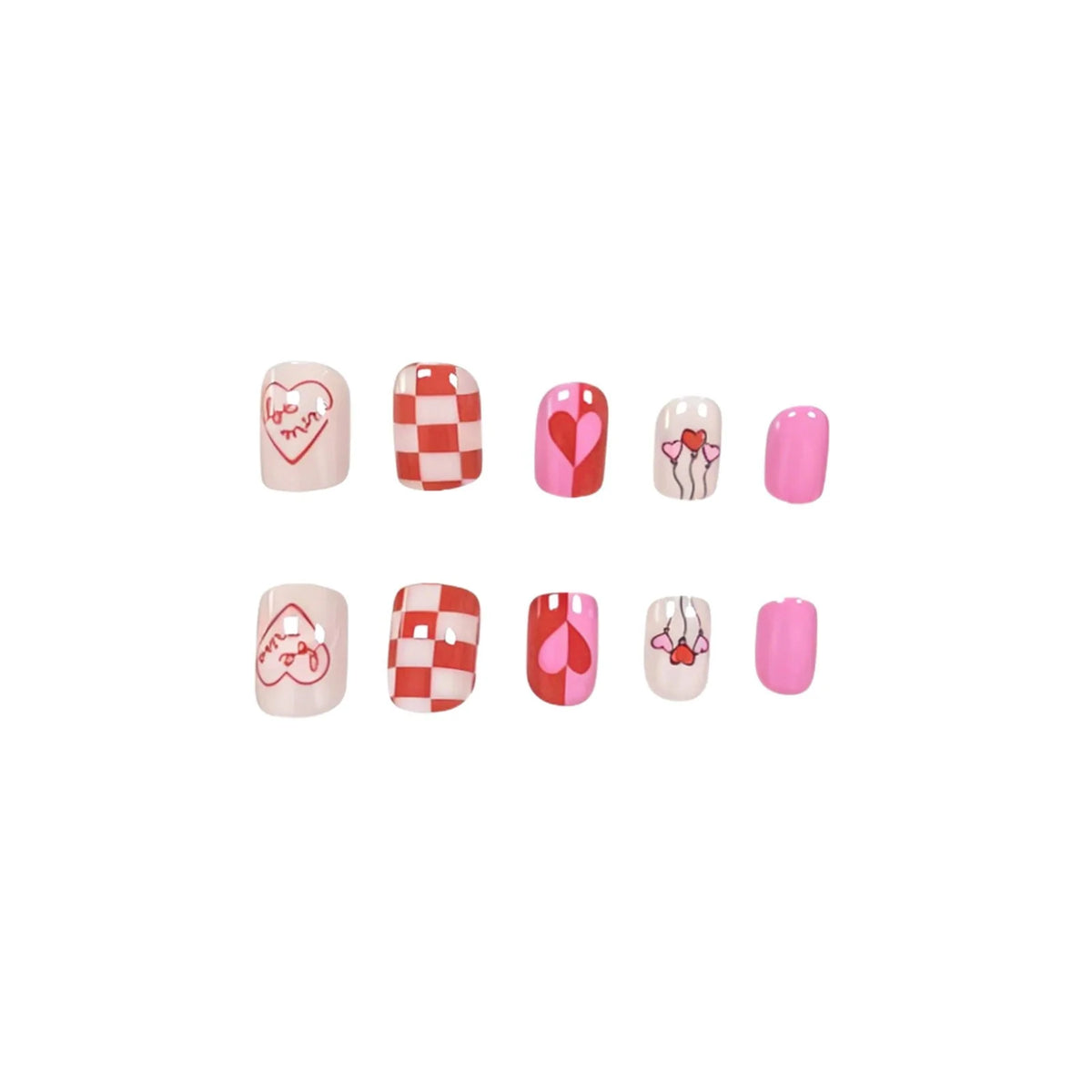 Press-On Nails Valentine Heart Designs Set of 24