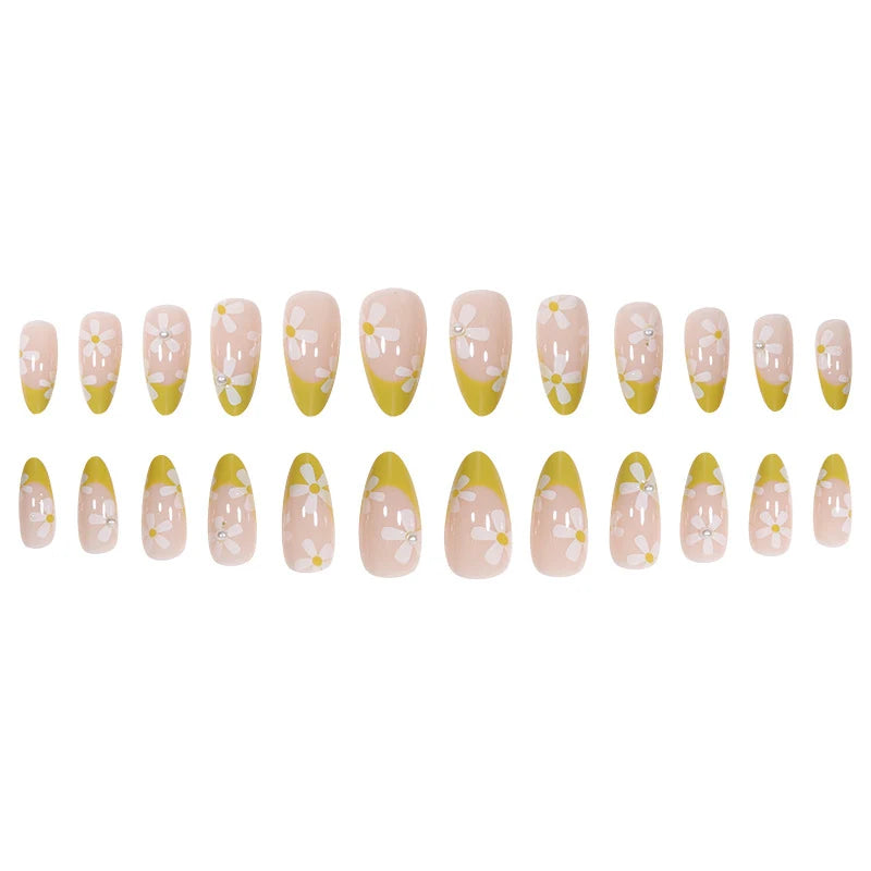 Press-On Nails White Daisy Peel-And-Stick Reusable
