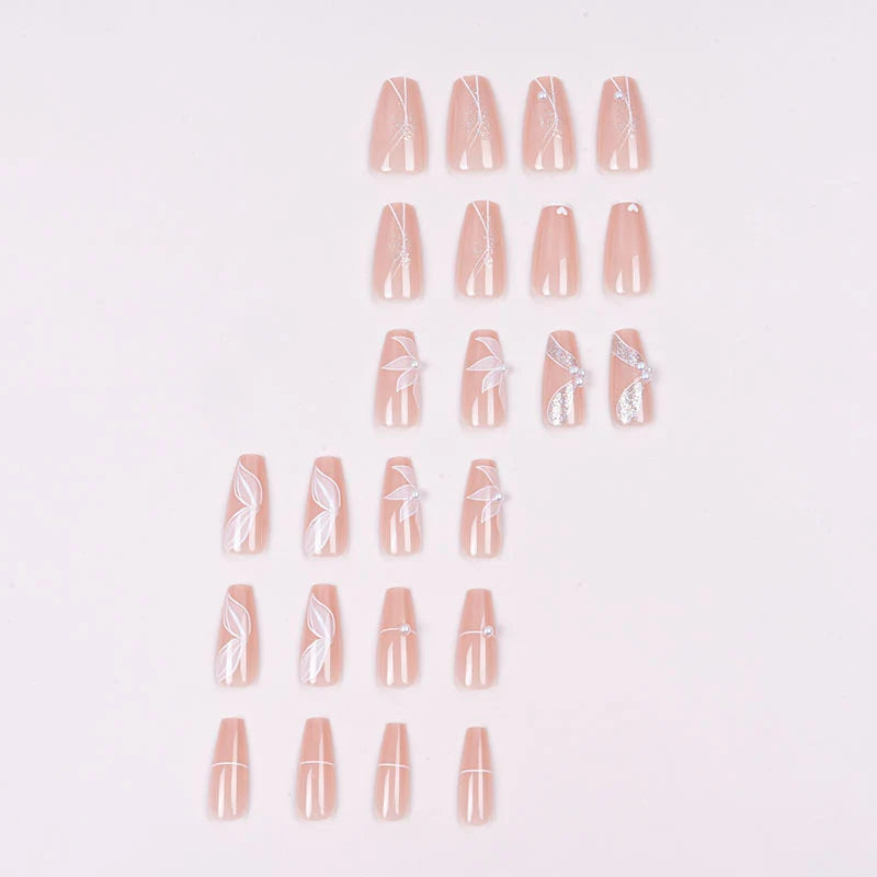 Press-On Nails White Floral Peel & Stick Glossy
