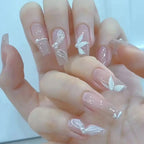 Press-On Nails White Floral Peel & Stick Glossy