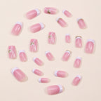 Press-On Nails White Heart Gold Accent