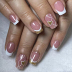 Press-On Nails White Heart Gold Accent