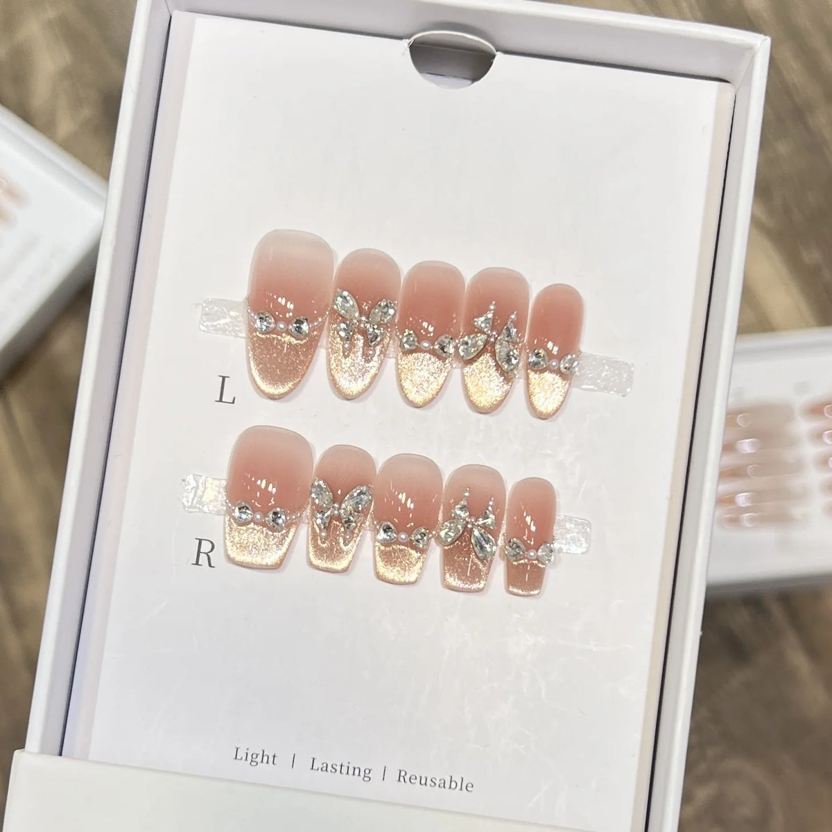 Press-On Nails Zircon & Butterfly Reusable Lightweight