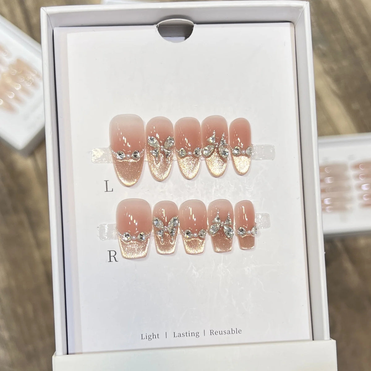 Press-On Nails Zircon & Butterfly Reusable Lightweight