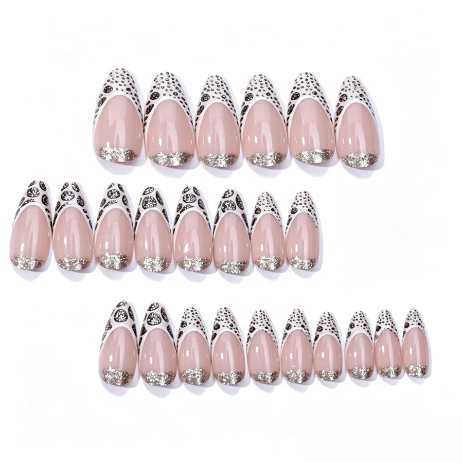 Press-On Stiletto Nail Set Glitter & Pattern Easy Application