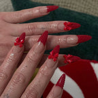 Press-On Stiletto Nail Set Red Acrylic Bow Accents