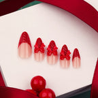 Press-On Stiletto Nail Set Red Acrylic Bow Accents