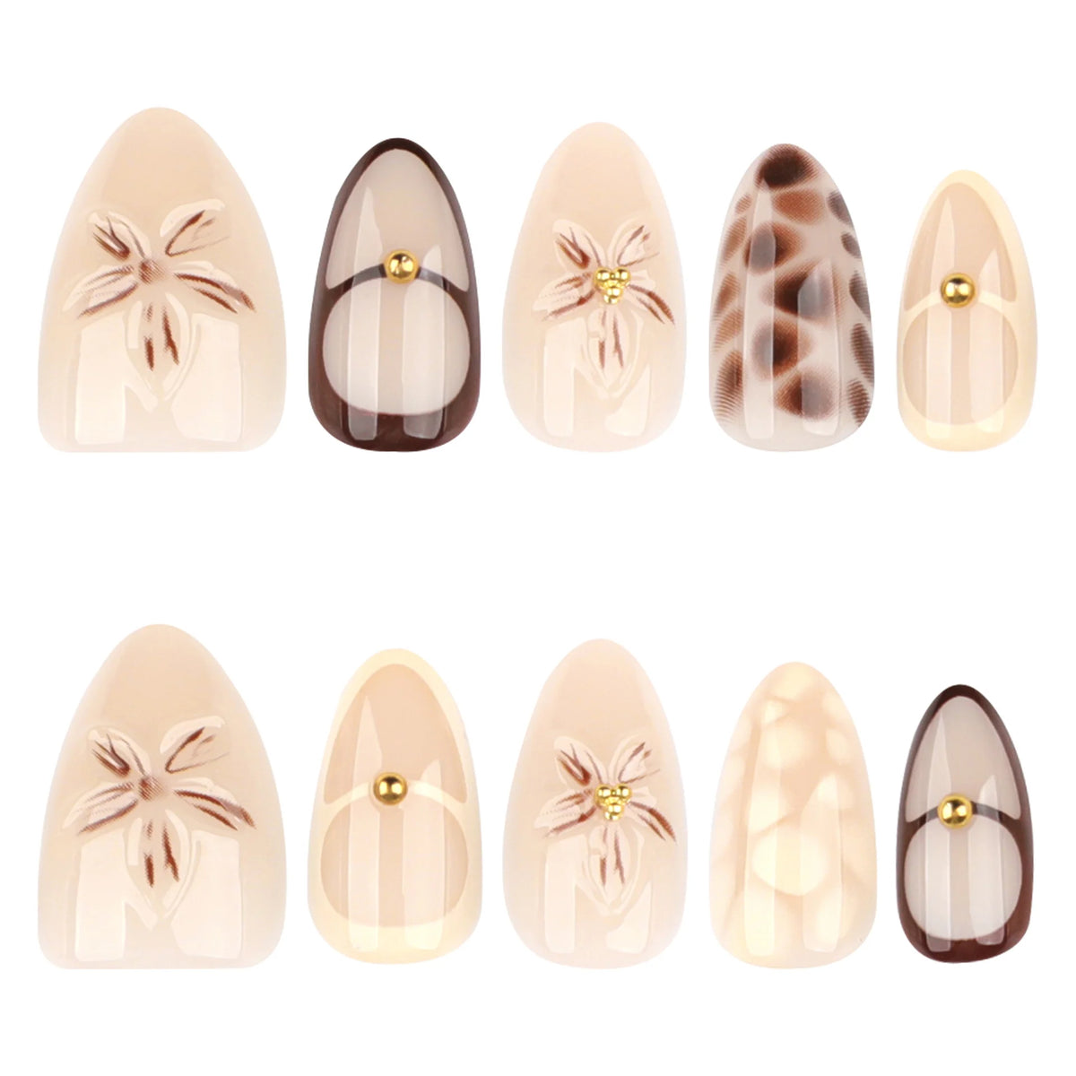 Press-On Stiletto Nails Acrylic Floral & Glitter