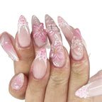 Press-On Stiletto Nails Floral Design & Glossy Finish