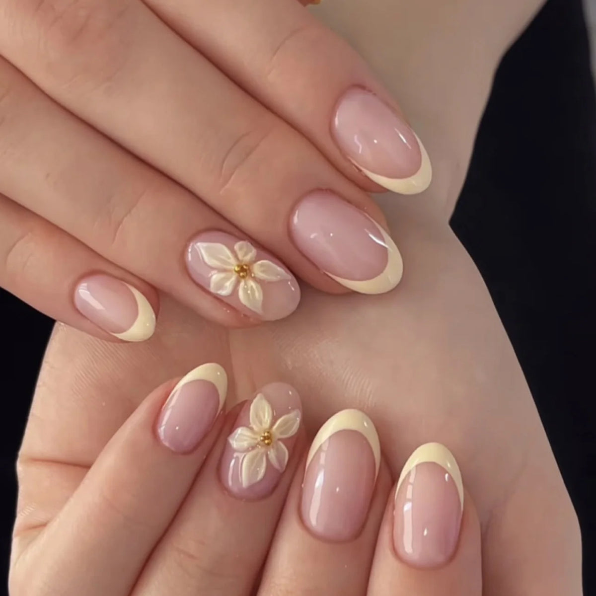 Press-On Stiletto Nails Floral & Glitter Easy Application