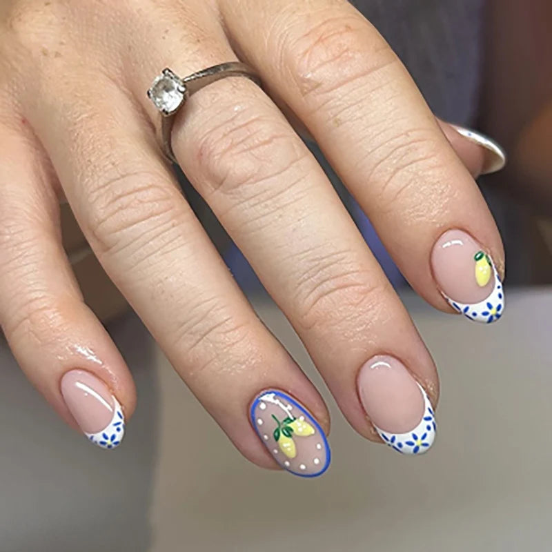 Press-On Stiletto Nails Floral & Glitter Easy Application
