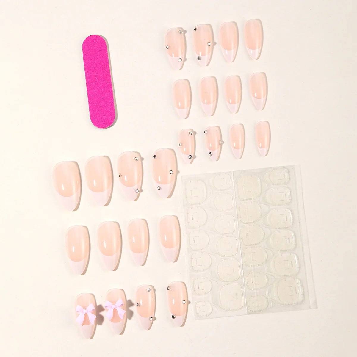 Press-On Stiletto Nails Floral & Rhinestone Easy Application