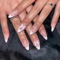 Press-On Stiletto Nails Floral & Rhinestone Easy Application