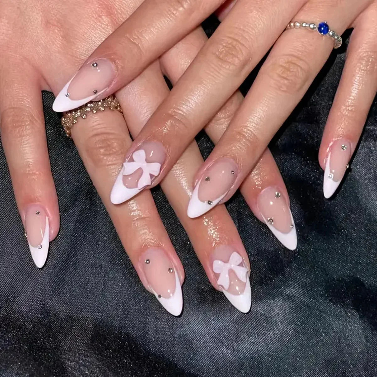 Press-On Stiletto Nails Floral & Rhinestone Easy Application