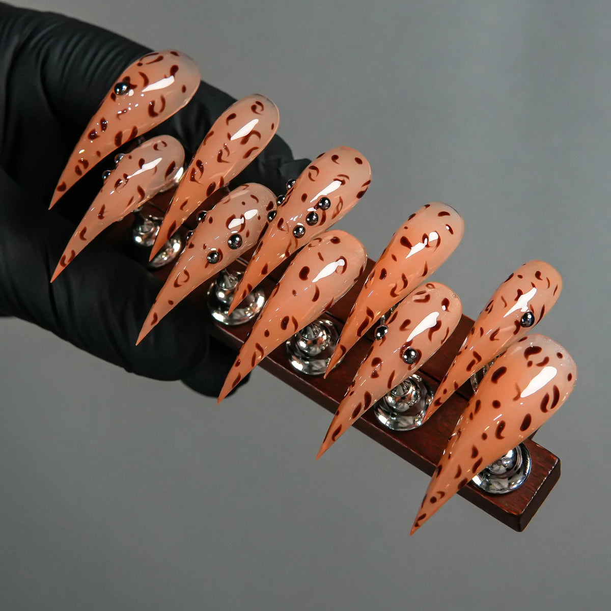 Press-On Stiletto Nails Leopard Print Reusable