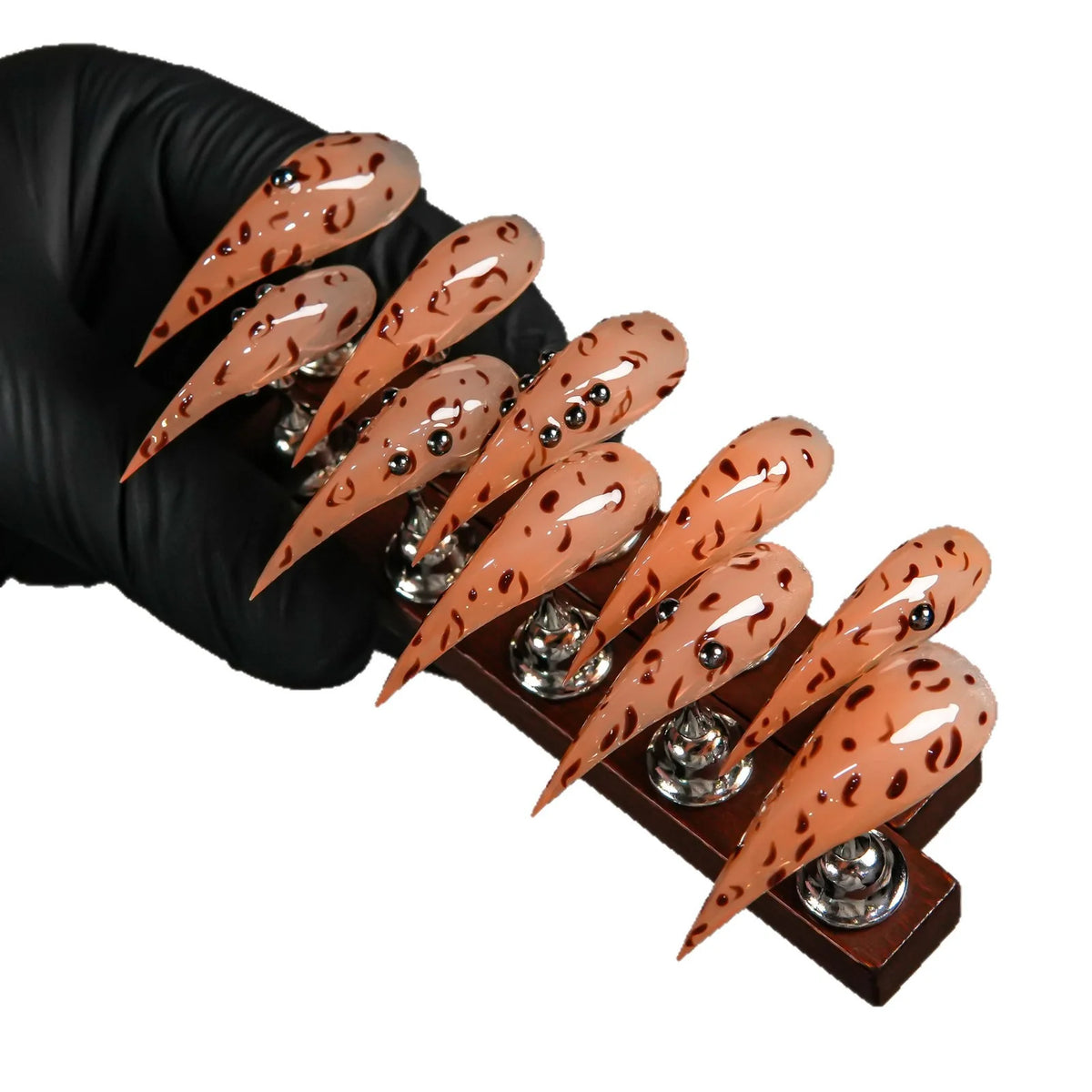 Press-On Stiletto Nails Leopard Print Reusable