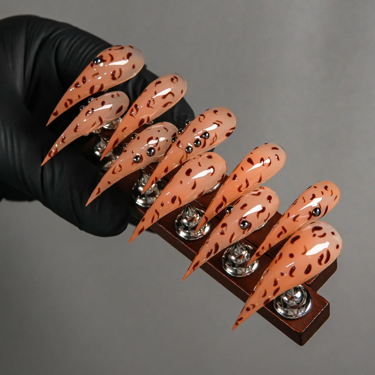 Press-On Stiletto Nails Leopard Print Reusable