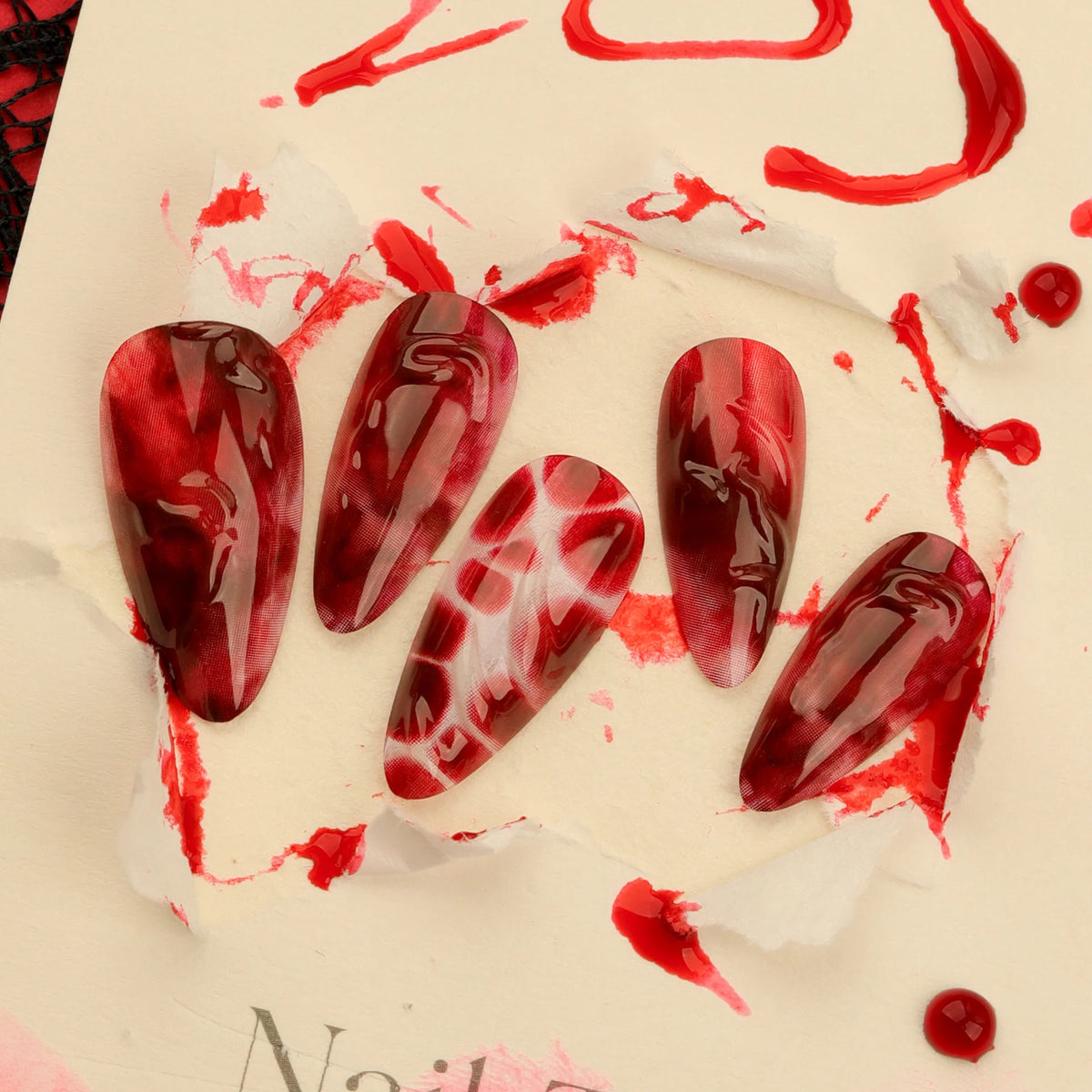 Press-On Stiletto Nails Red Transparent Reinforced Hold