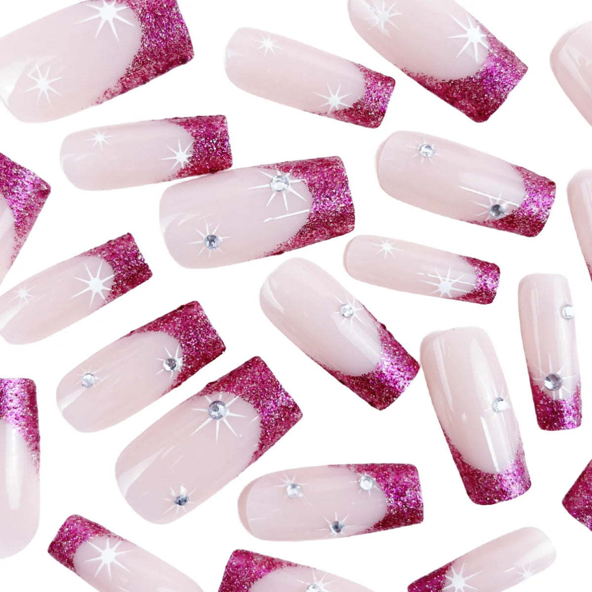 Press-On Stiletto Nails Sparkling Gradient Tips & Adhesive Backing