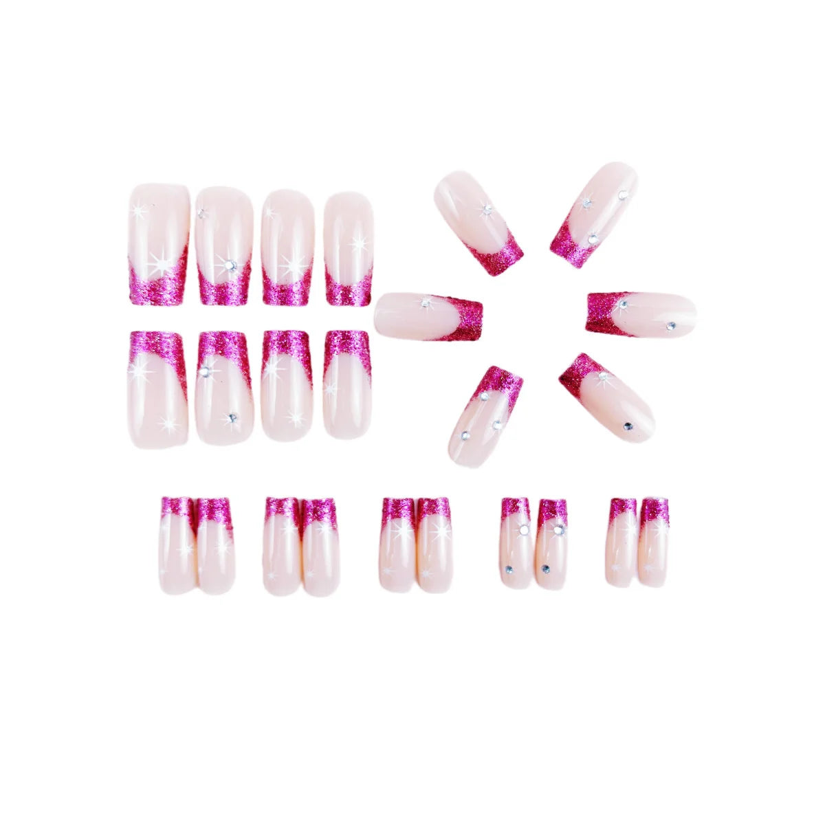 Press-On Stiletto Nails Sparkling Gradient Tips & Adhesive Backing