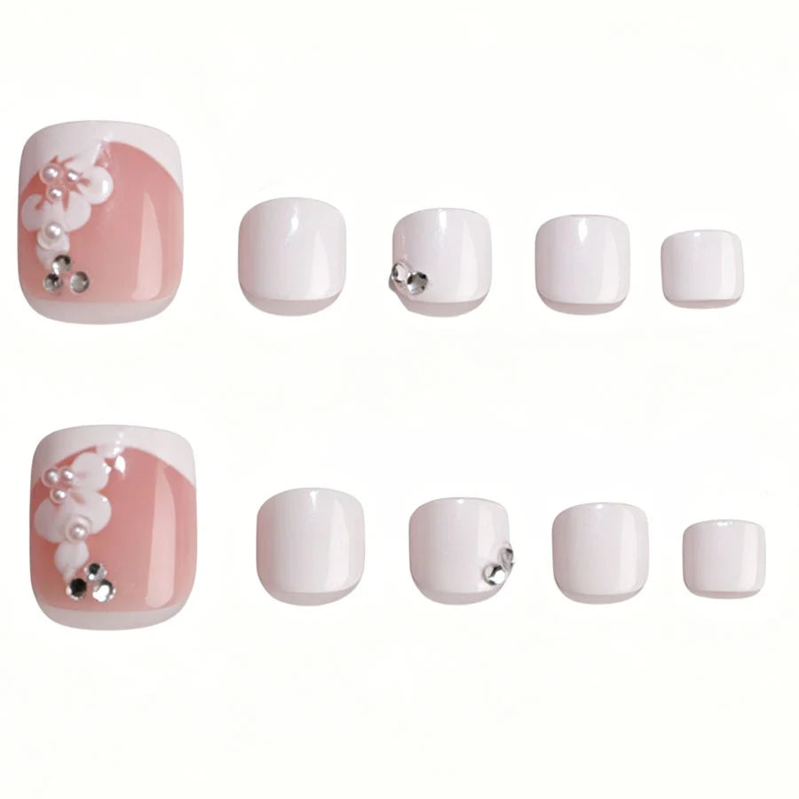 Press-On Toe Nails Floral Design Glue-Free Comfortable Fit