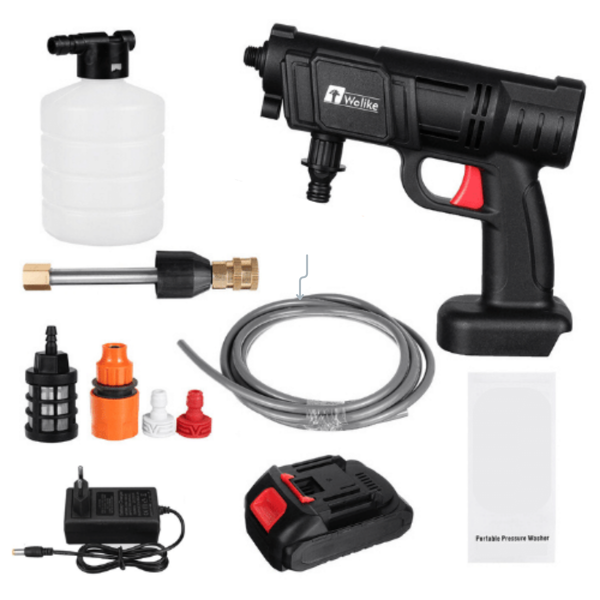 Pressure Washer Cordless 12000mAh Adjustable Pressure Multi Nozzle