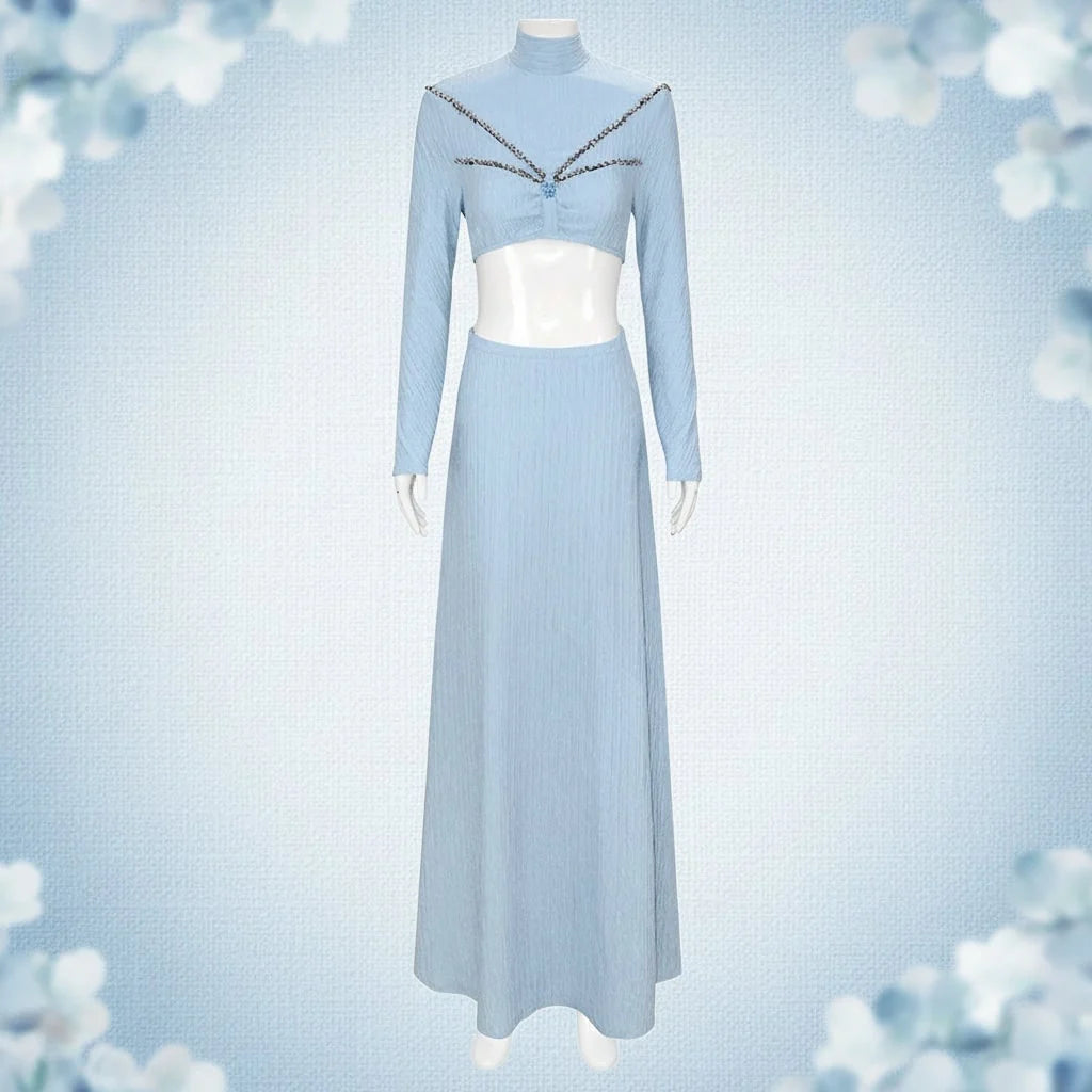 Princess Costume Satin Dress Draped Cape & Pearl Accents