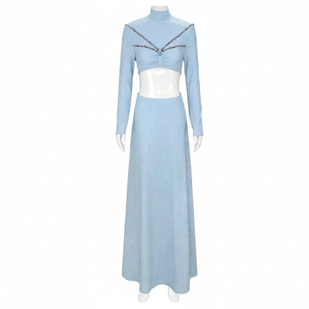 Princess Costume Satin Dress Draped Cape & Pearl Accents