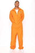 Prisoner Costume Jumpsuit Bright Orange Front Closure