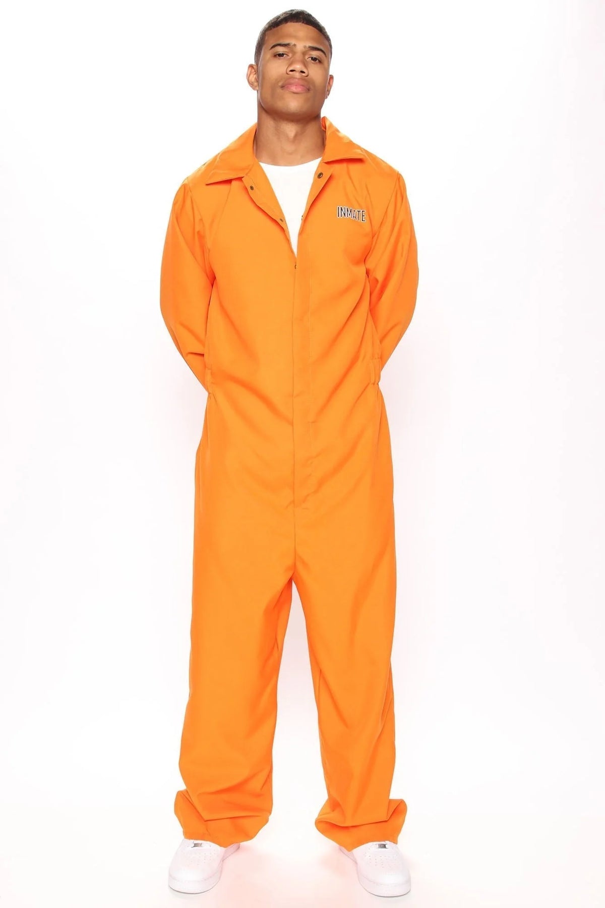 Prisoner Costume Jumpsuit Bright Orange Front Closure