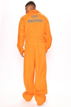 Prisoner Costume Jumpsuit Bright Orange Front Closure