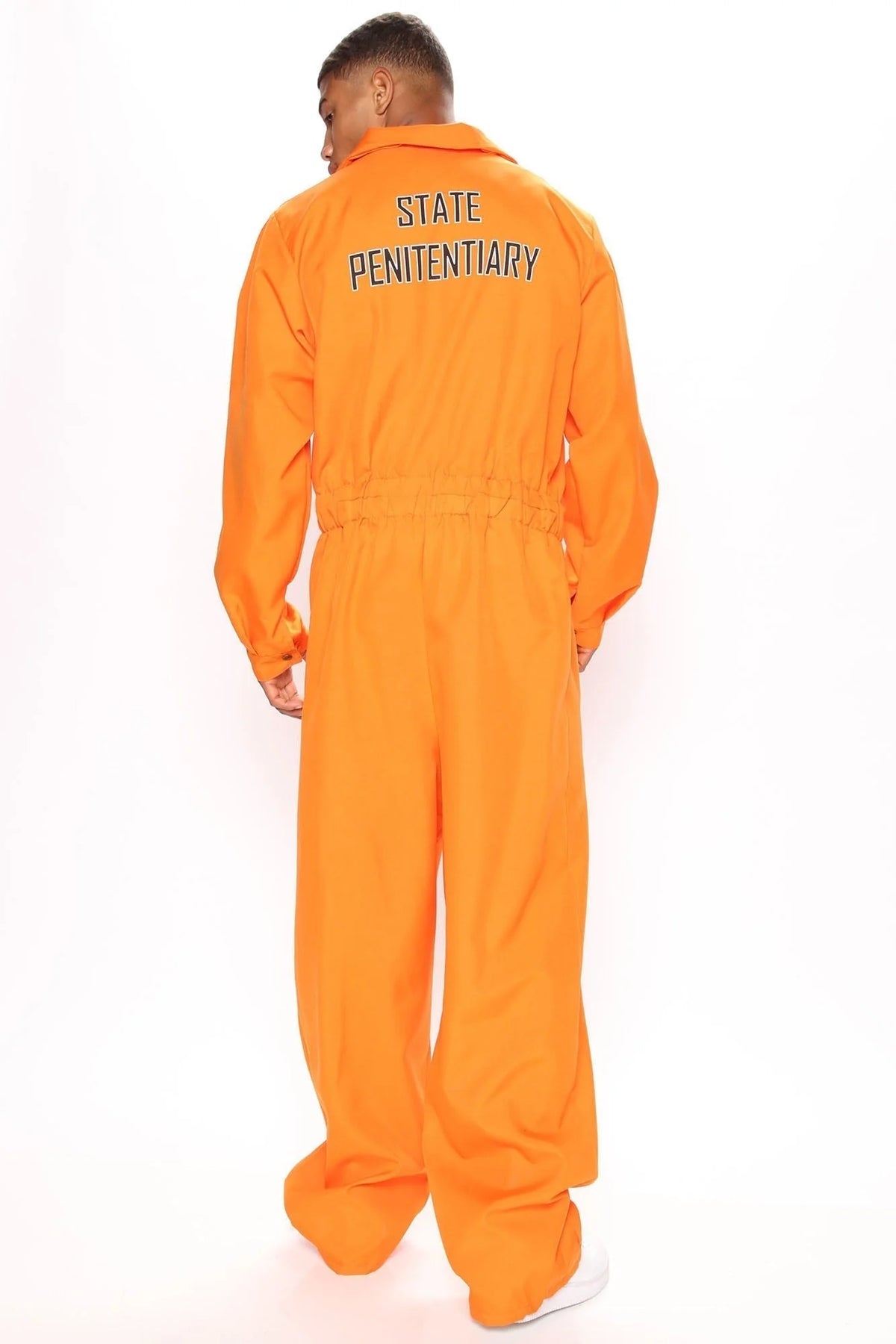 Prisoner Costume Jumpsuit Bright Orange Front Closure