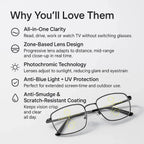Progressive Reading Glasses Photochromic Blue Light & UV Protection