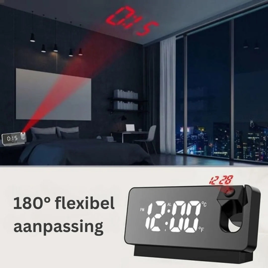 Projection Alarm Clock Rotating 180° Dimmable LED Dual Alarms