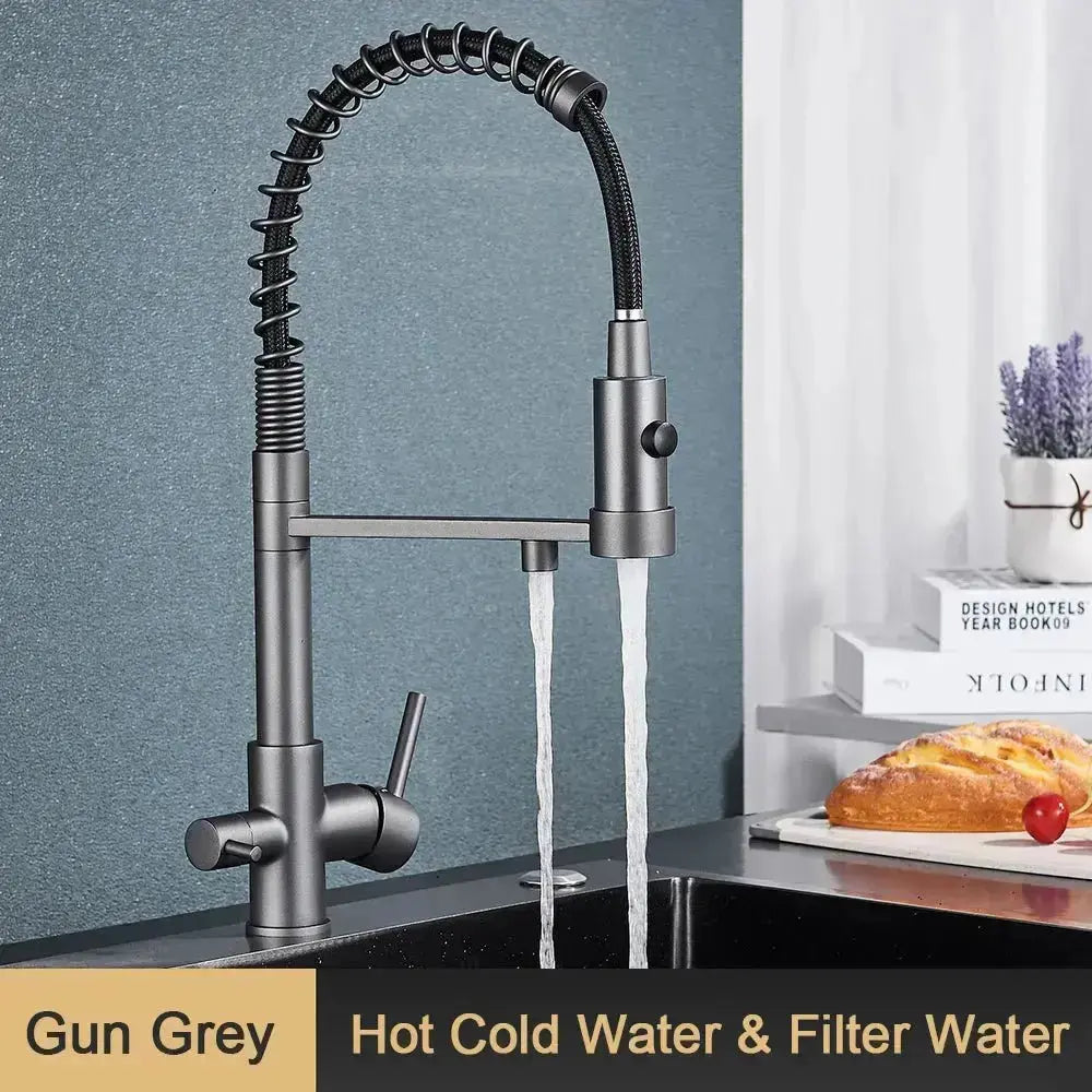Pull-Down Kitchen Faucet Three-Way Purified Water Dual-Handle