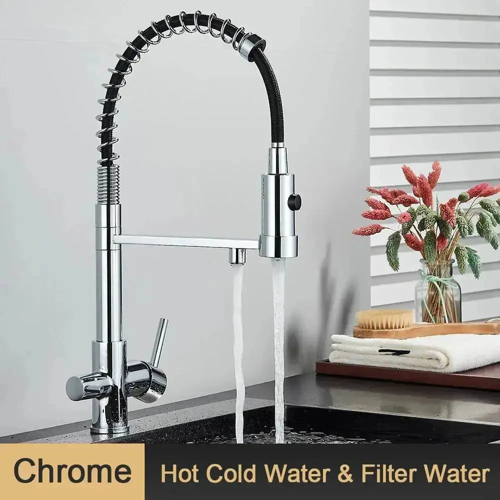Pull-Down Kitchen Faucet Three-Way Purified Water Dual-Handle