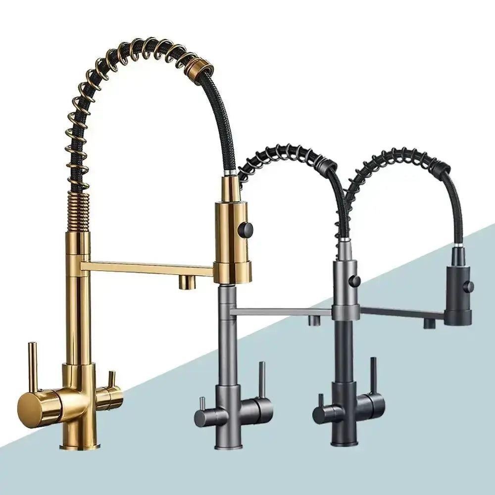 Pull-Down Kitchen Faucet Three-Way Purified Water Dual-Handle