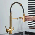 Pull-Down Kitchen Faucet Three-Way Purified Water Dual-Handle