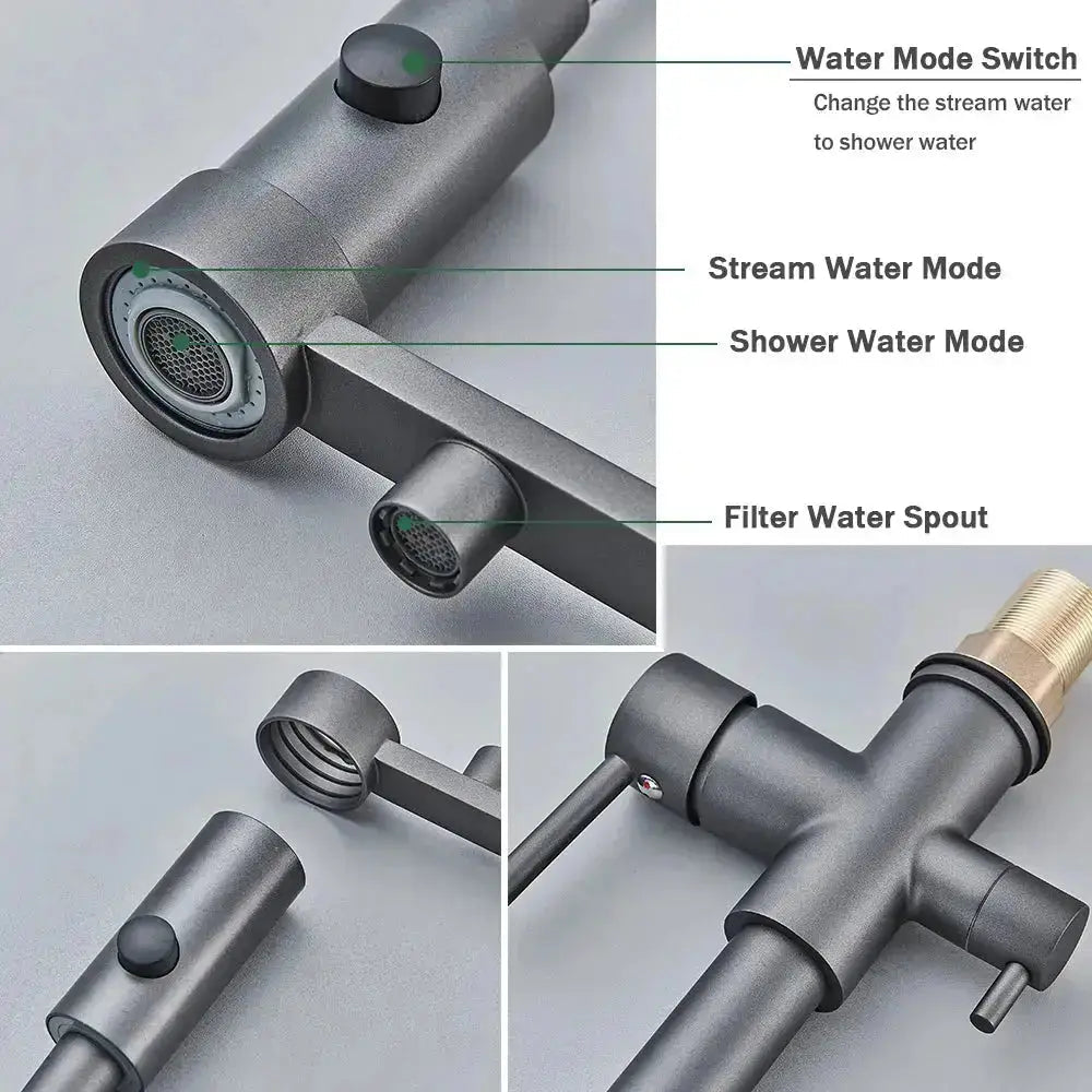 Pull-Down Kitchen Faucet Three-Way Purified Water Dual-Handle