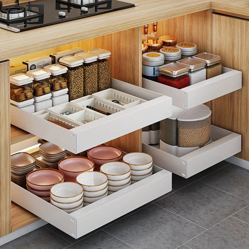 Pull-Out Cabinet Organizer Smooth-Glide Rust-Resistant Metal Space-Saving
