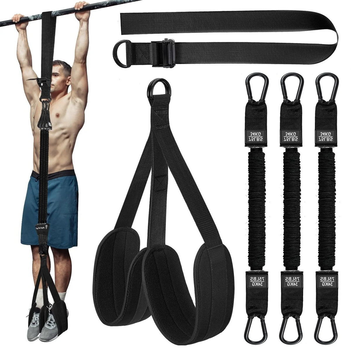 Pull-Up Assist Band Double-Foot Support & Reinforced Steel Hooks