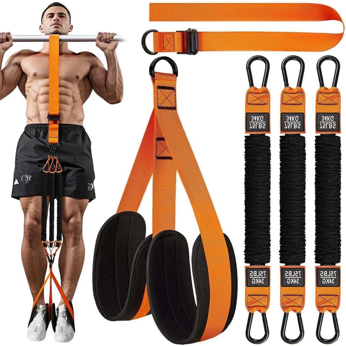 Pull-Up Assist Band Double-Foot Support & Reinforced Steel Hooks