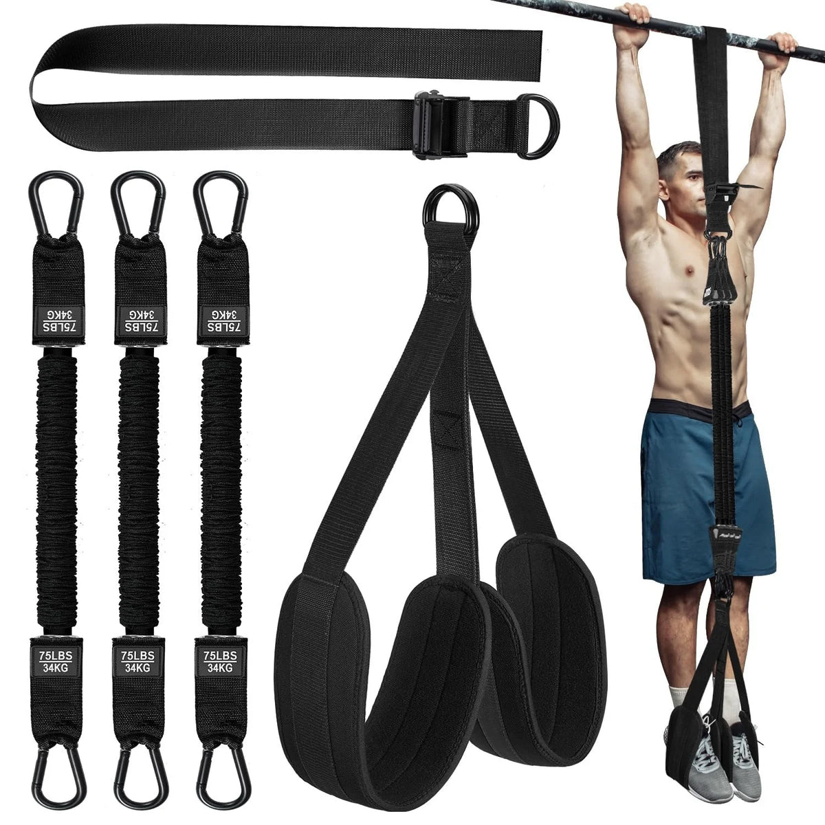 Pull-Up Assist Band Double-Foot Support & Reinforced Steel Hooks