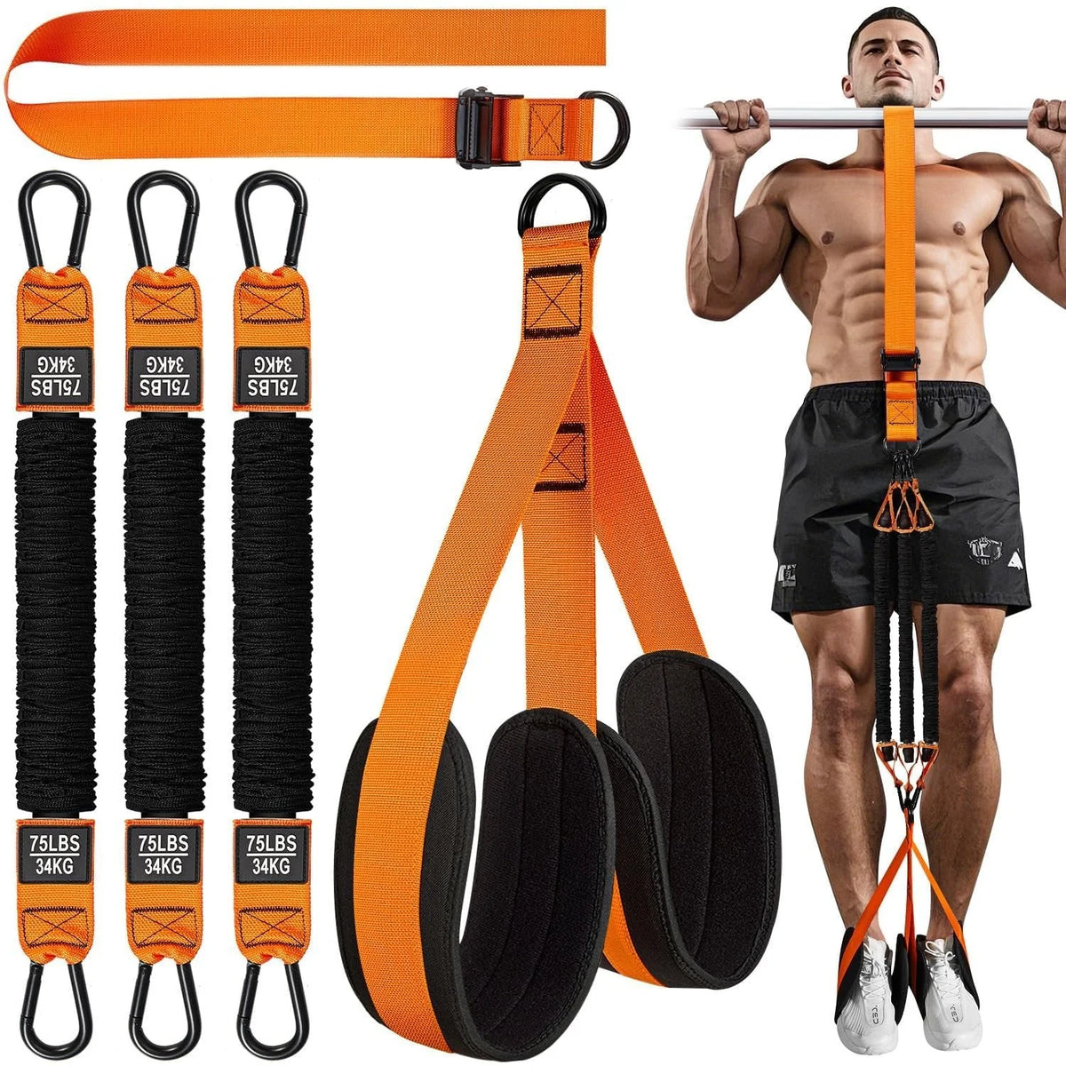 Pull-Up Assist Band Double-Foot Support & Reinforced Steel Hooks