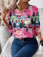 Pullover Sweater Christmas Pattern Scalloped Hem