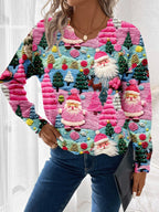 Pullover Sweater Christmas Pattern Scalloped Hem