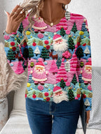 Pullover Sweater Christmas Pattern Scalloped Hem