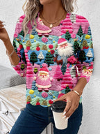 Pullover Sweater Christmas Pattern Scalloped Hem
